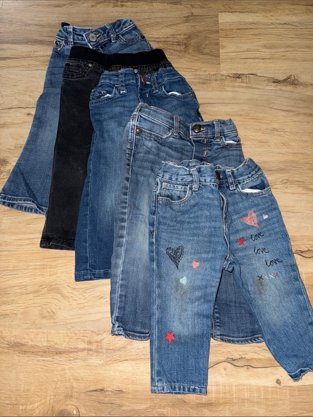 Kids’ Denim Jeans Five Pair Bundle, Assorted Brands and Styles, Size 18 months
